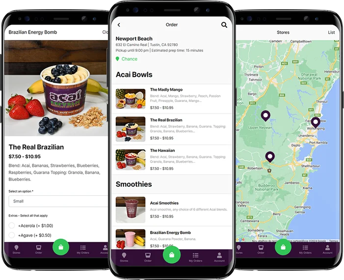 Açaí Republic online ordering app for iOS, Android and Web — developed by Dynamica Soft
